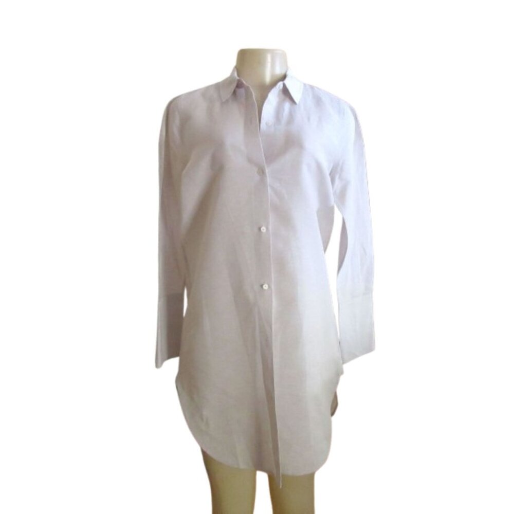 Vintage J. Crew Linen Blend Light Beige Tunic Style Button Down Shirt, XS
